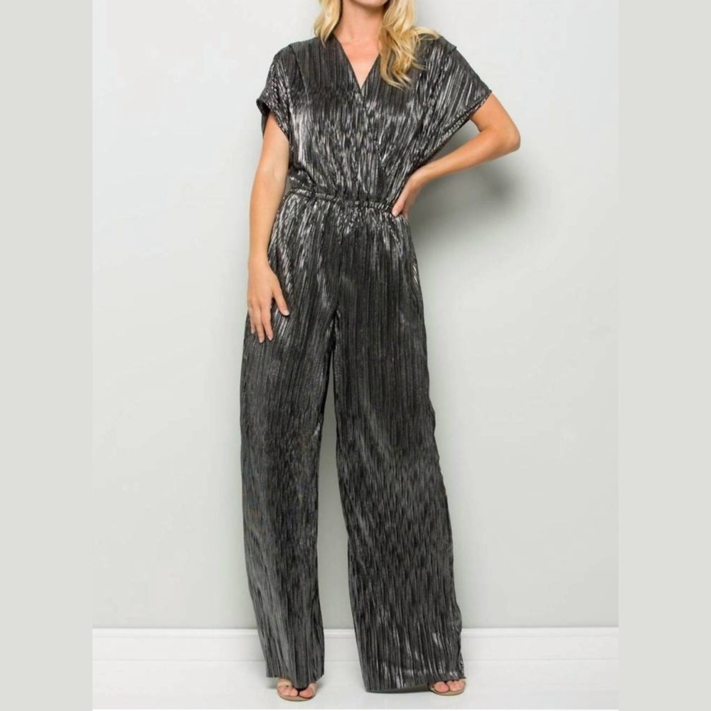 See and Be Seen Metallic Pleated Jumpsuit